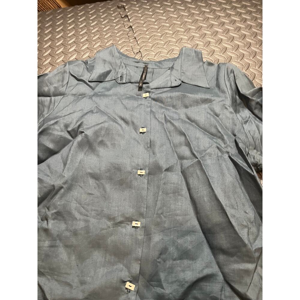 IC by Connie K Jacket Large Blue Linen button front boho back zip lagenlook - Picture 3 of 12